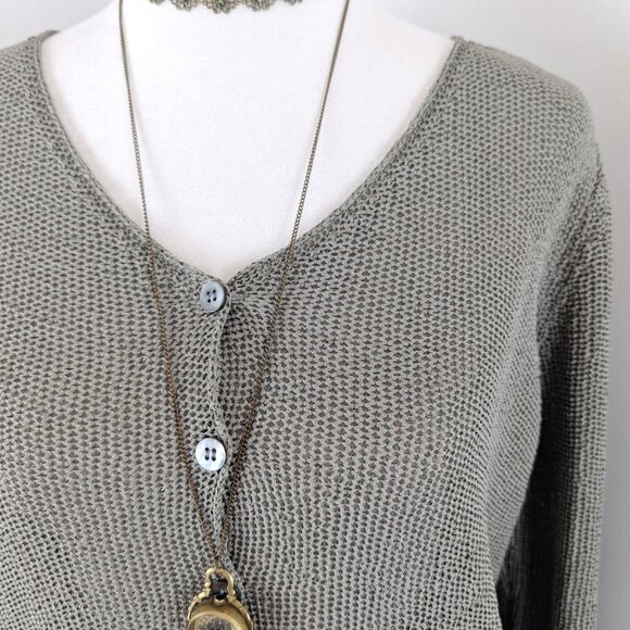 VTG 00s Y2K Anne Klein Gray Knit V-Neck Long-Sleeve Button-Up Relaxed Cardigan - Picture 4 of 7